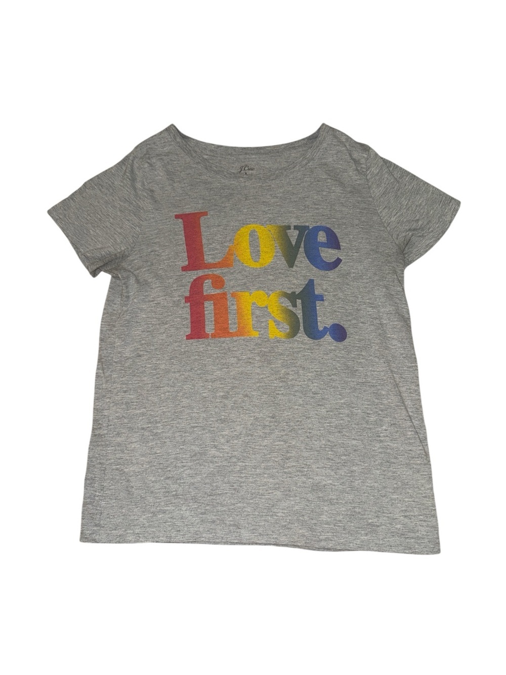 J.Crew love first grey rainbow font pride T-shirt women’s size medium